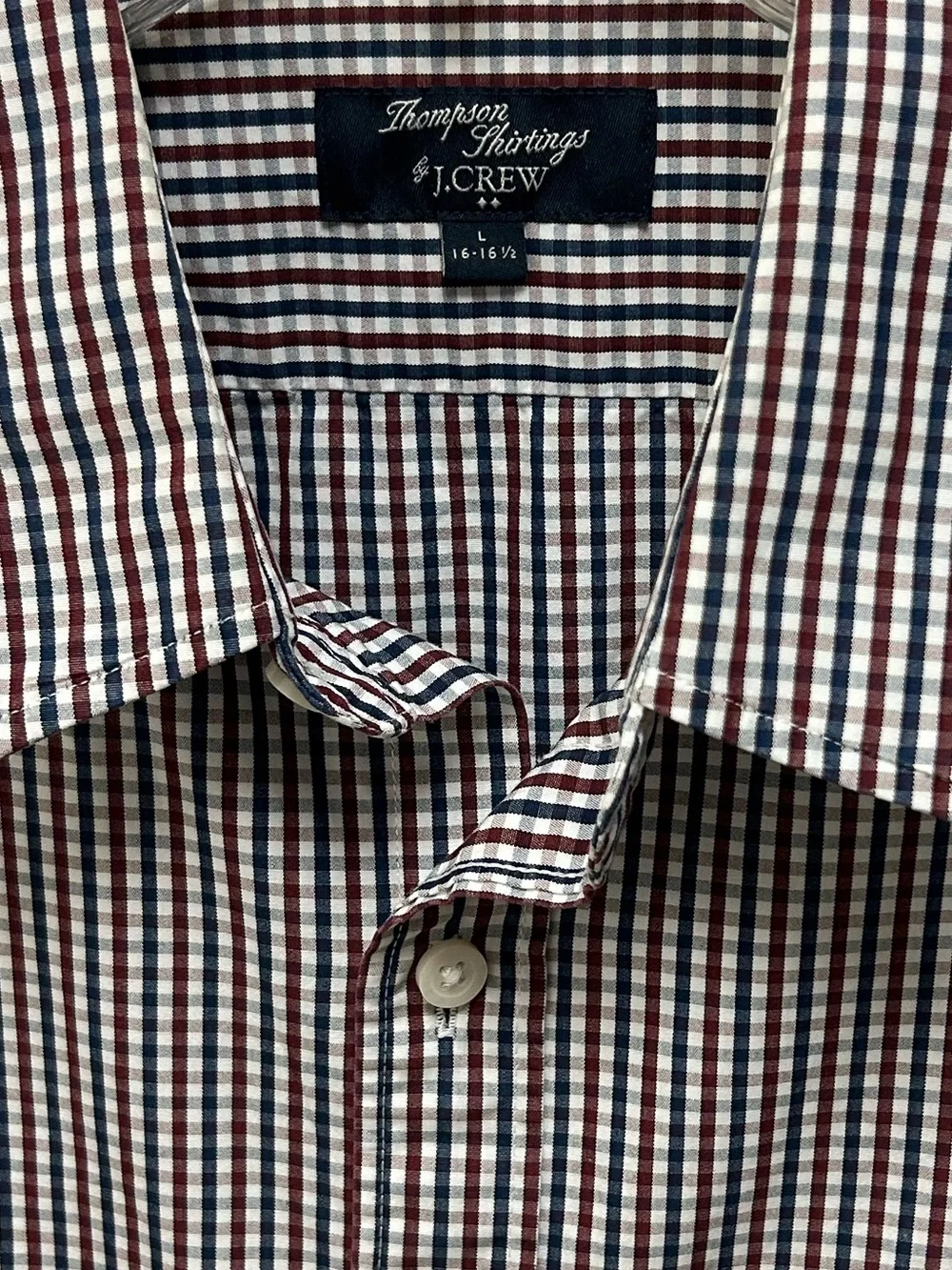 J. Crew Men's Burgundy and White Gingham Button-Down Shirt